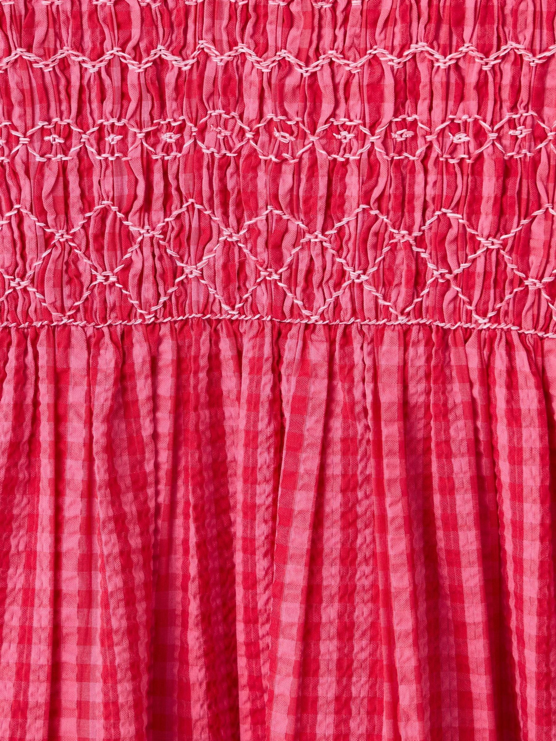 Buy Oliver Bonas Pink Gingham Shirred Bodice Puff Sleeve Midi