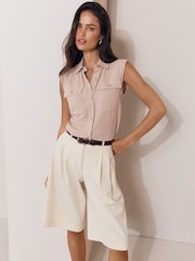 Lipsy Neutral Touch Of Linen Sleeveless Utility Shirt - Image 1 of 5