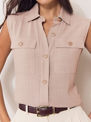 Lipsy Neutral Touch Of Linen Sleeveless Utility Shirt - Image 2 of 5