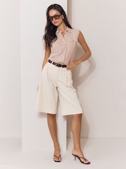 Lipsy Neutral Touch Of Linen Sleeveless Utility Shirt - Image 3 of 5