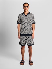 Lyle & Scott Blue Ribbed Emblem Knitted Shorts - Image 1 of 5