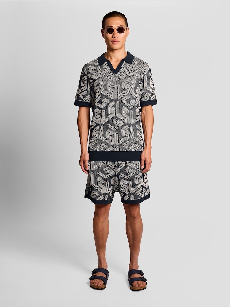 Lyle & Scott Blue Ribbed Emblem Knitted Shorts - Image 1 of 5