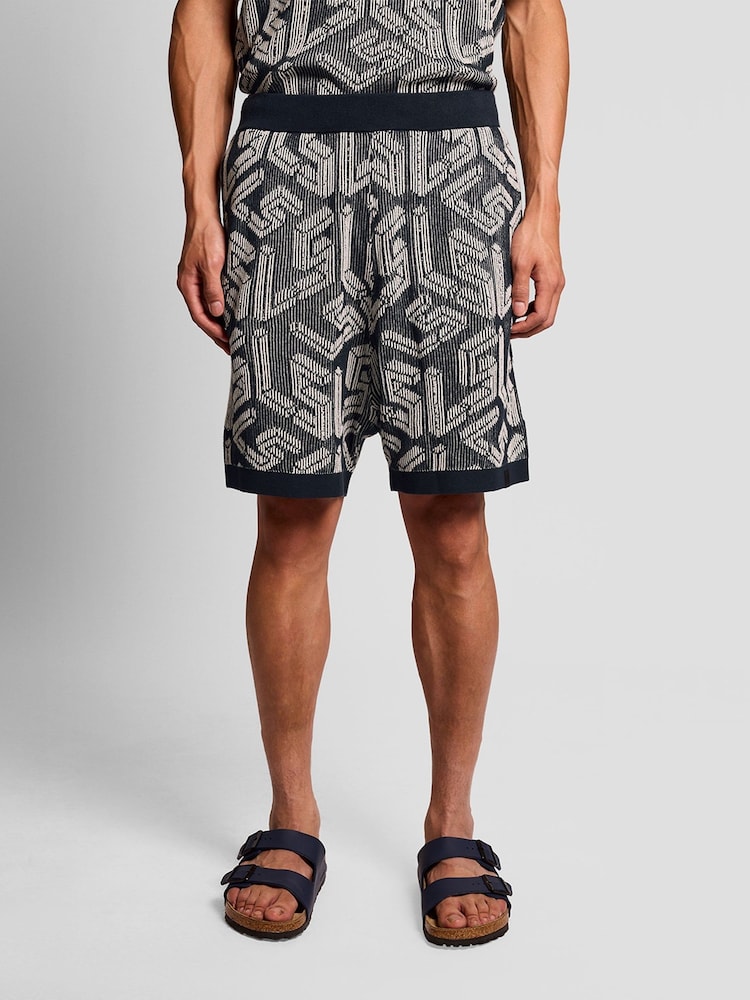 Lyle & Scott Blue Ribbed Emblem Knitted Shorts - Image 2 of 5