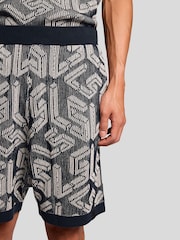 Lyle & Scott Blue Ribbed Emblem Knitted Shorts - Image 4 of 5