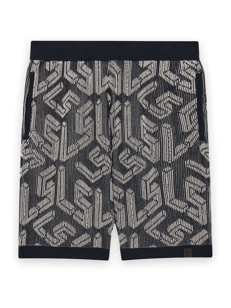 Lyle & Scott Blue Ribbed Emblem Knitted Shorts - Image 5 of 5