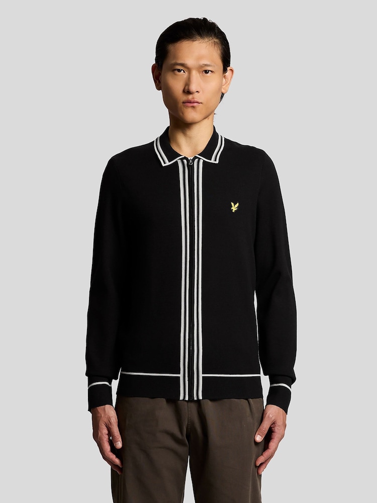 Lyle & Scott Black Tipped Knitted Zip Through Jacket - Image 1 of 5