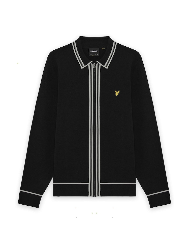 Lyle & Scott Black Tipped Knitted Zip Through Jacket - Image 5 of 5