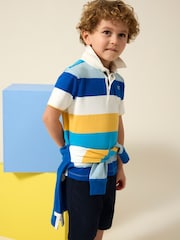Crew Clothing Blue Yarn Dyed Short Sleeve Rugby Shirt - Image 1 of 3