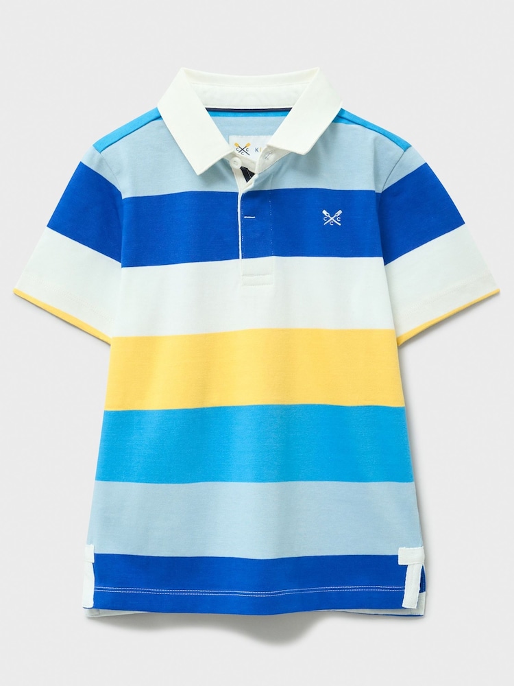 Crew Clothing Blue Yarn Dyed Short Sleeve Rugby Shirt - Image 2 of 3 Crew Clothing Blue Yarn Dyed Short Sleeve Rugby Shirt - Image 2 of 3