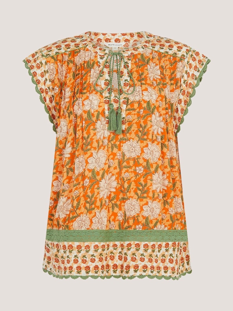 Monsoon Carris Floral Scallop Trim Top - Imaginea 5 din 5