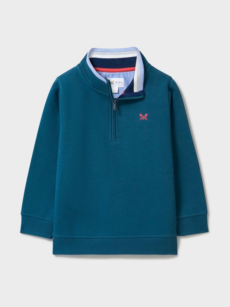 Crew Clothing Teal Blue Half Zip Sweatshirt - Image 1 of 3 Crew Clothing Teal Blue Half Zip Sweatshirt - Image 1 of 3