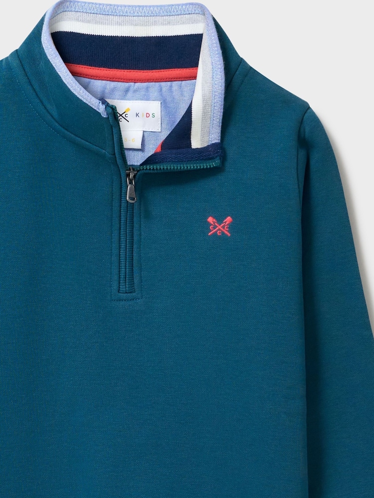 Crew Clothing Teal Blue Half Zip Sweatshirt - Image 3 of 3 Crew Clothing Teal Blue Half Zip Sweatshirt - Image 3 of 3