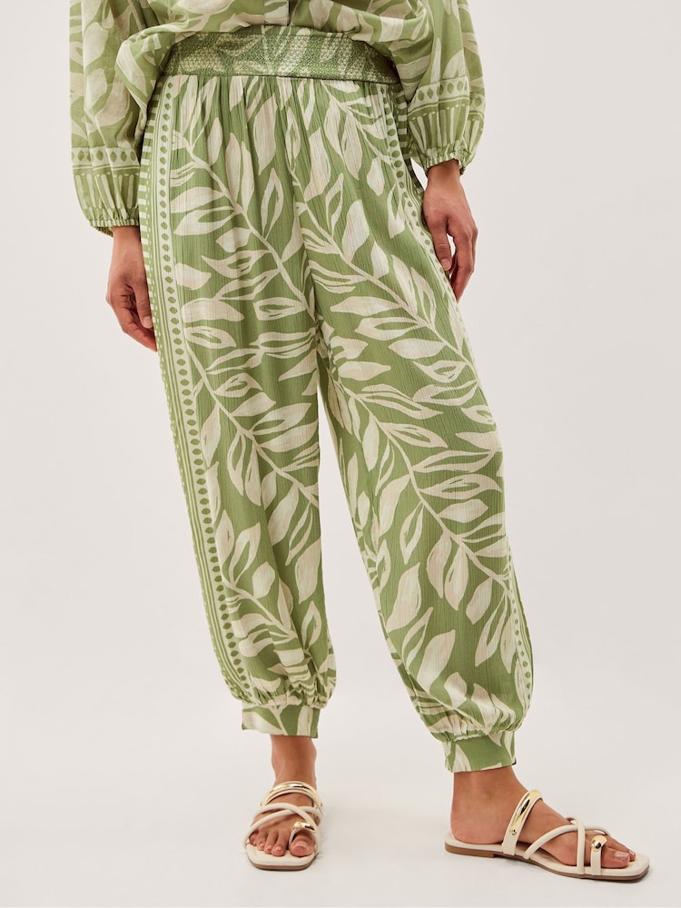 Monsoon Green Lillie Leaf Print Balloon Trousers - Image 2 of 5