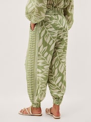 Monsoon Green Lillie Leaf Print Balloon Trousers - Image 3 of 5