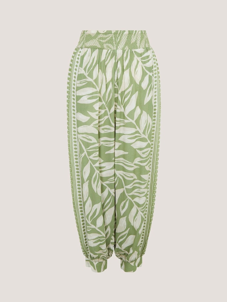 Monsoon Green Lillie Leaf Print Balloon Trousers - Image 5 of 5