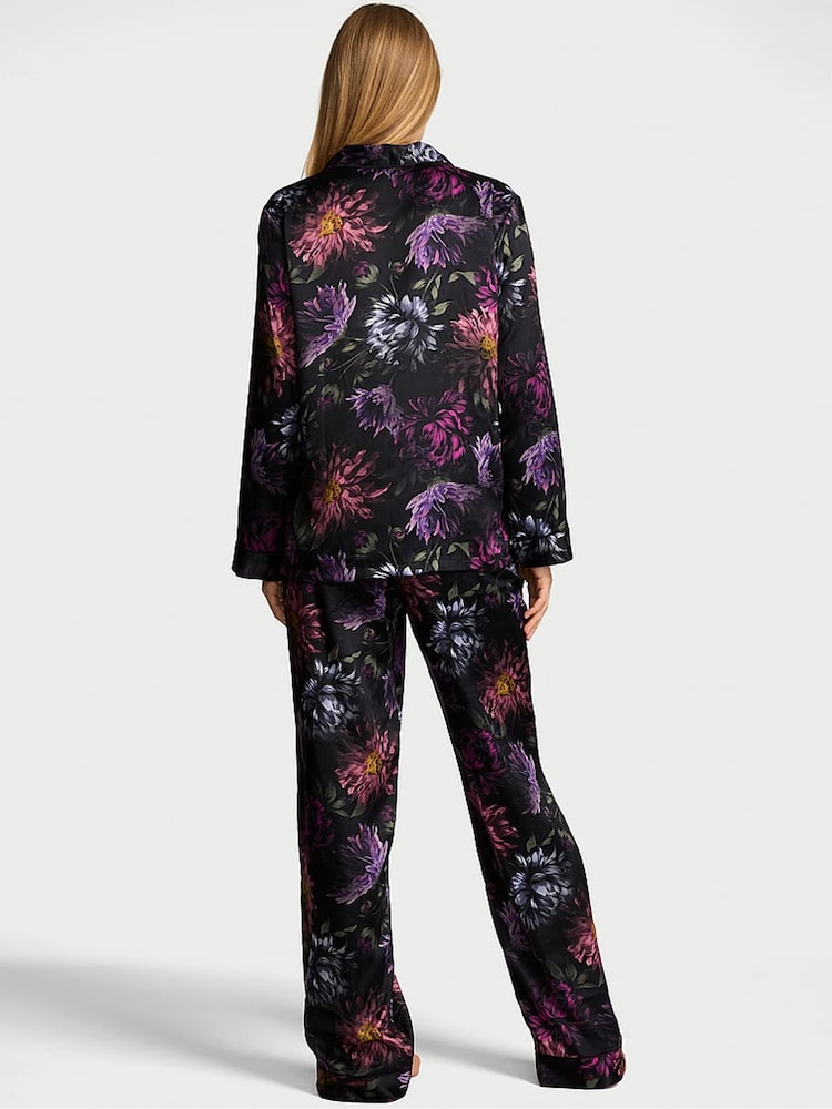 Victoria's Secret Black Floral Satin Long Pyjamas Set - Image 2 of 3 Victoria's Secret Black Floral Satin Long Pyjamas Set - Image 2 of 3