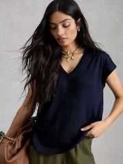 White Stuff Blue Ella Lace T-Shirt - Image 4 of 6