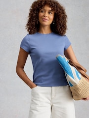 White Stuff Blue AIDA Scallap SS T-Shirt - Image 4 of 6