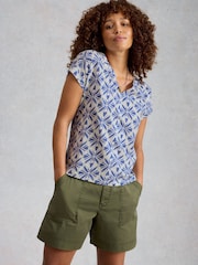 White Stuff Blue Nelly Notch Neck T-Shirt - Image 1 of 4