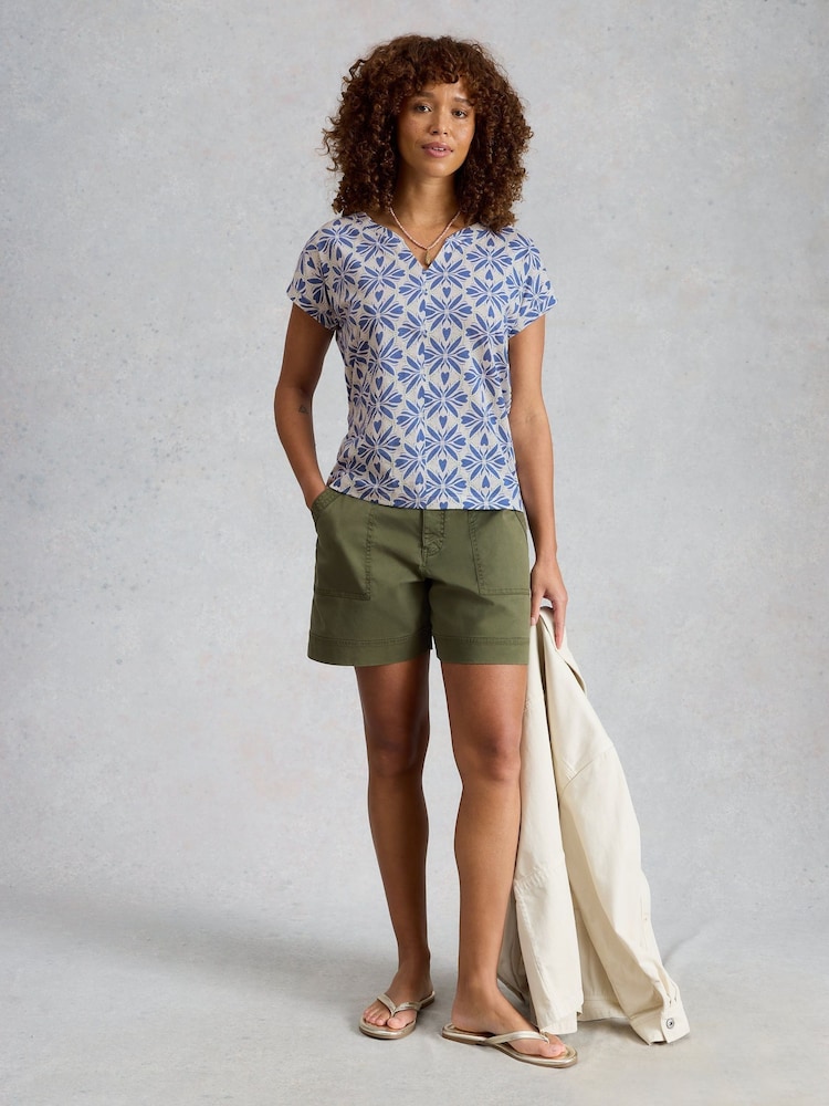 White Stuff Blue Nelly Notch Neck T-Shirt - Image 2 of 4