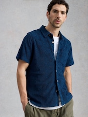 White Stuff Blue Totten Geo Towelling Short Sleeves Shirt - Image 2 of 7