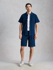 White Stuff Blue Totten Geo Towelling Short Sleeves Shirt - Image 3 of 7