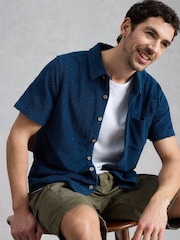 White Stuff Blue Totten Geo Towelling Short Sleeves Shirt - Image 4 of 7