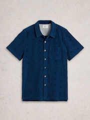 White Stuff Blue Totten Geo Towelling Short Sleeves Shirt - Image 6 of 7