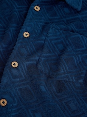 White Stuff Blue Totten Geo Towelling Short Sleeves Shirt - Image 7 of 7