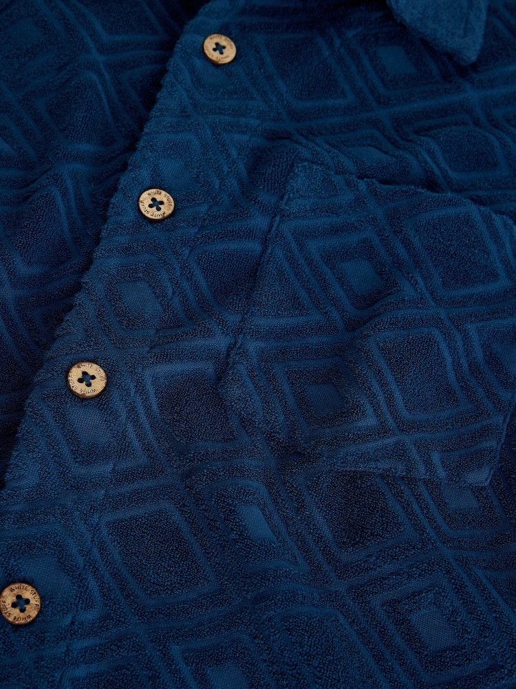 White Stuff Blue Totten Geo Towelling Short Sleeves Shirt - Image 7 of 7