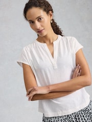 White Stuff White Nola Notch Broderie T-Shirt - Image 1 of 6