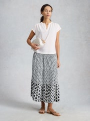 White Stuff White Nola Notch Broderie T-Shirt - Image 3 of 6