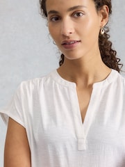 White Stuff White Nola Notch Broderie T-Shirt - Image 4 of 6