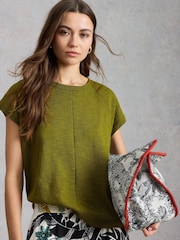 White Stuff Green Nova Linen Blend T-Shirt - Image 2 of 6