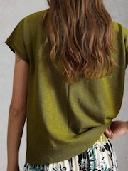 White Stuff Green Nova Linen Blend T-Shirt - Image 3 of 6