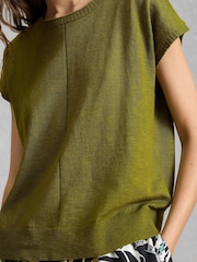 White Stuff Green Nova Linen Blend T-Shirt - Image 4 of 6