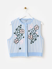 Oliver Bonas Striped Floral Embroidered Knitted Waistcoat - 圖片 3/7