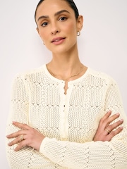 Crew Clothing Natural Lace Knit Cardigan - Image 4 of 5