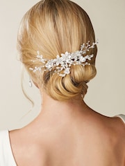 Jon Richard Silver Tone Madeline Texture Petal Maple Leaf Spray Comb - Gift Pouch - Image 2 of 2