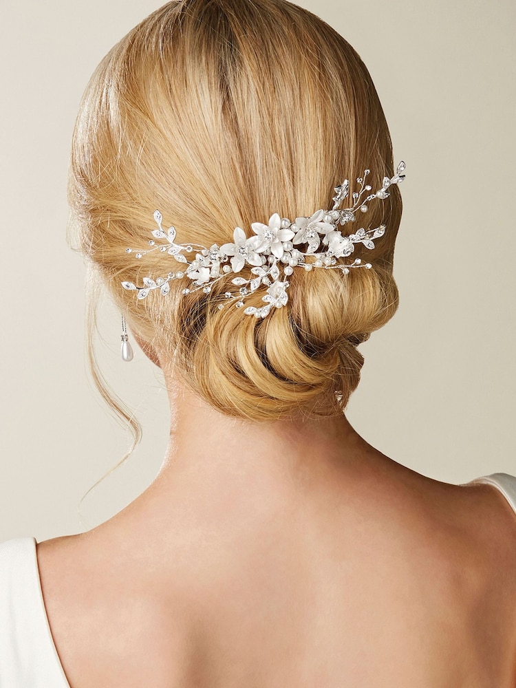 Jon Richard Silver Tone Madeline Texture Petal Maple Leaf Spray Comb - Gift Pouch - Image 2 of 2