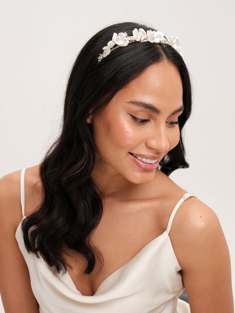 Jon Richard Gold Tone White Floral Crystal Headband - Image 2 of 3