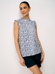 Crew Clothing Dark Blue Mila Frill Sleeve Printed Blouse - Image 1 of 5