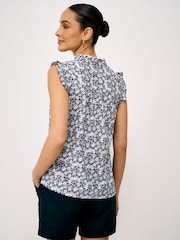 Crew Clothing Dark Blue Mila Frill Sleeve Printed Blouse - Image 2 of 5