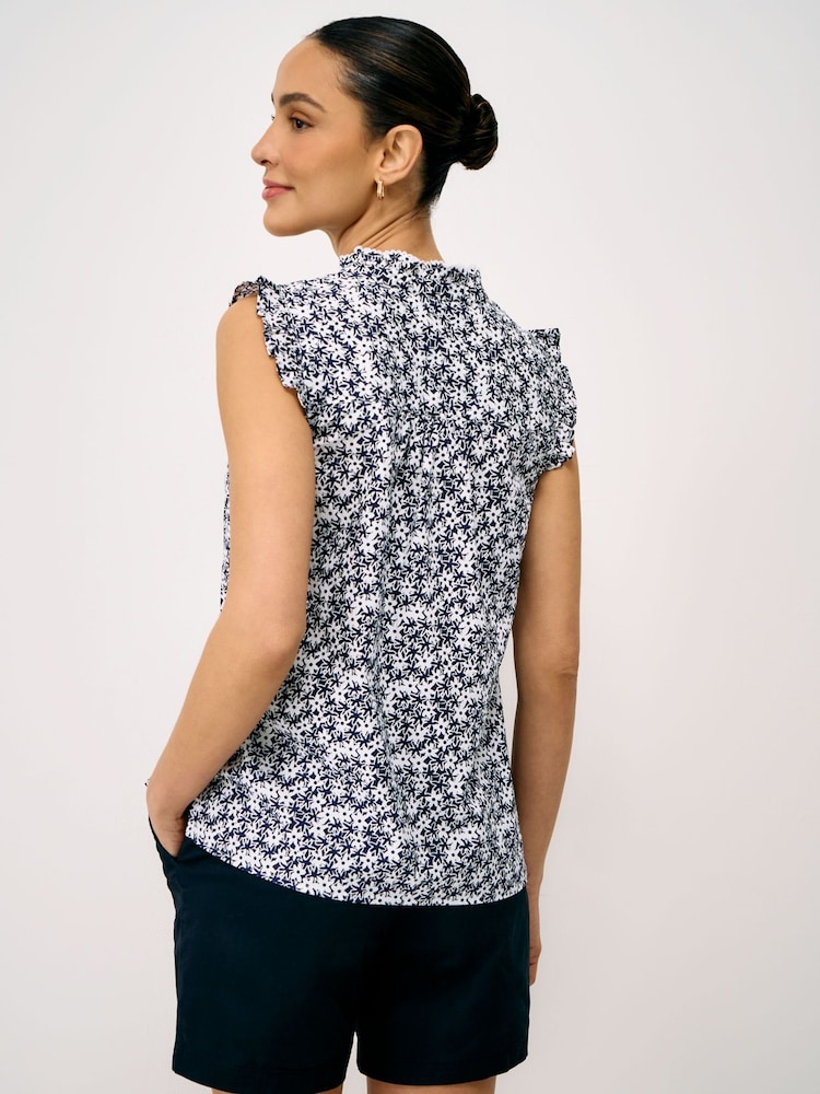 Crew Clothing Dark Blue Mila Frill Sleeve Printed Blouse - Image 2 of 5