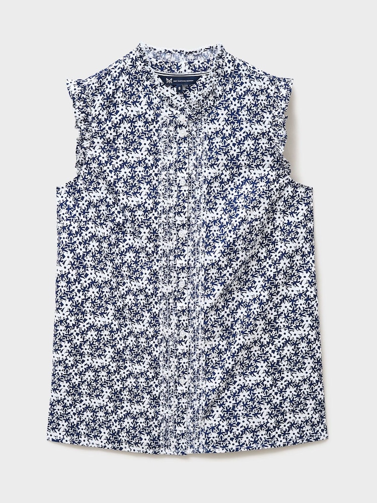 Crew Clothing Dark Blue Mila Frill Sleeve Printed Blouse - Image 5 of 5