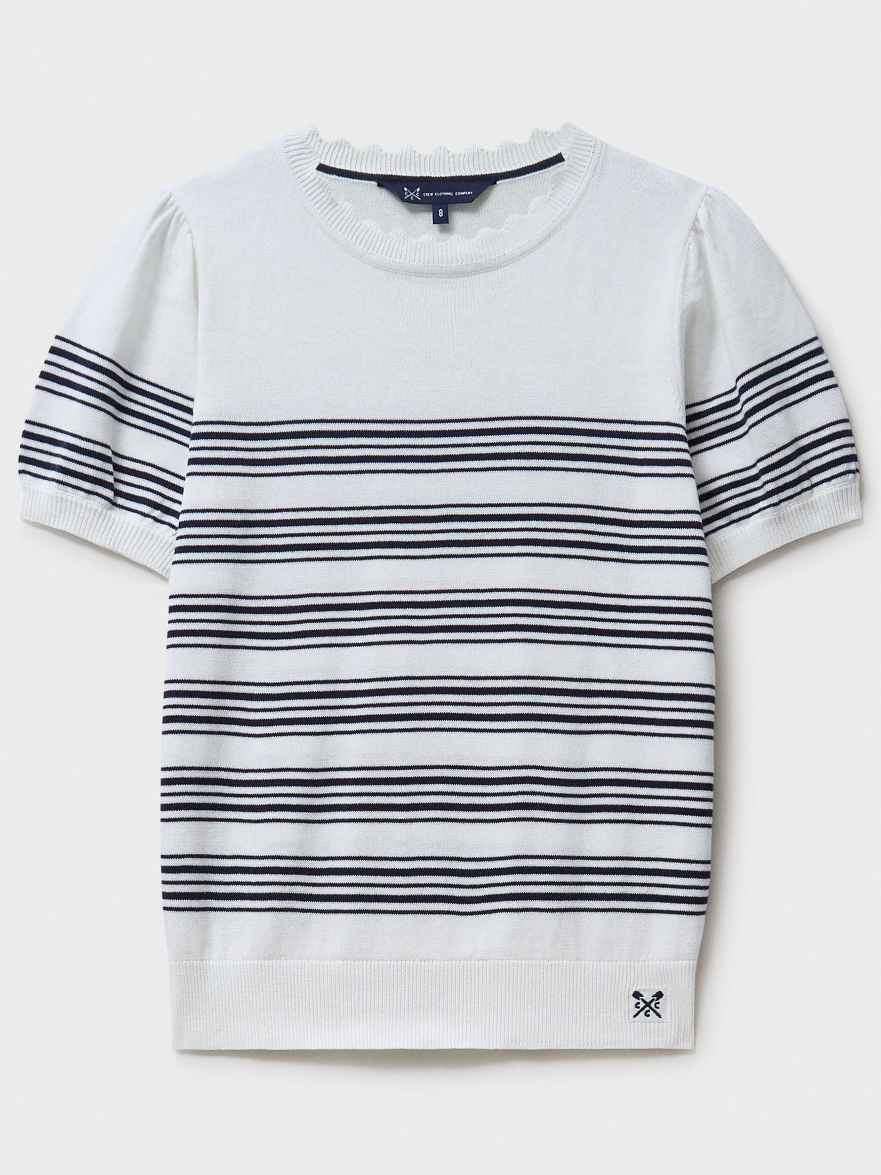 Buy Crew Clothing Blue Scallop Edge Puff Sleeve Cotton Knitted Top