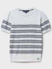 Crew Clothing Blue Scallop Edge Puff Sleeve Cotton Knitted Top - Image 5 of 5