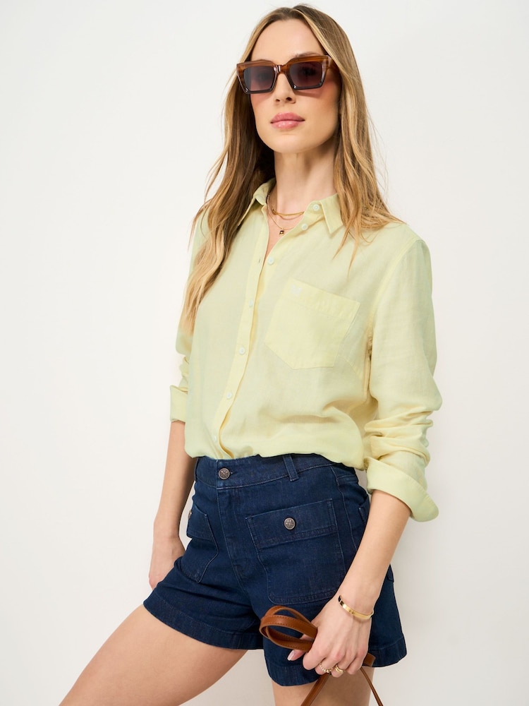 Crew Clothing Yellow Relaxed Fit Linen Blend Shirt - Image 1 of 5