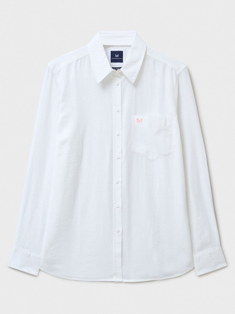 Crew Clothing White Relaxed Fit Linen Blend Shirt - Image 5 of 5