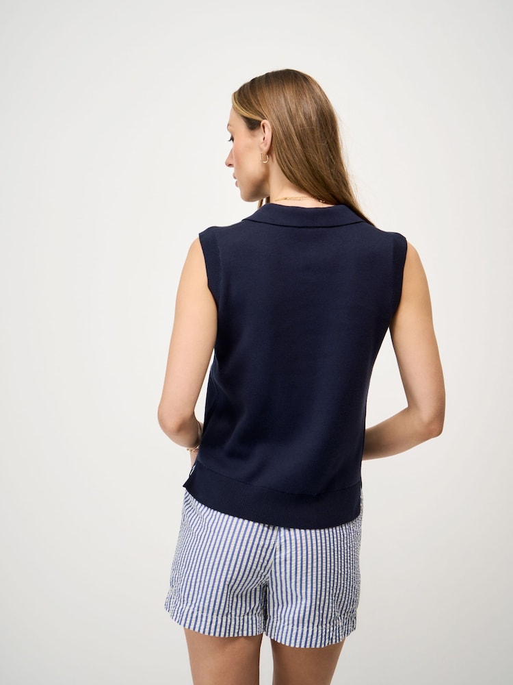 Crew Clothing Blue Sleeveless Cotton Knit Rugby Vest - Image 2 of 5